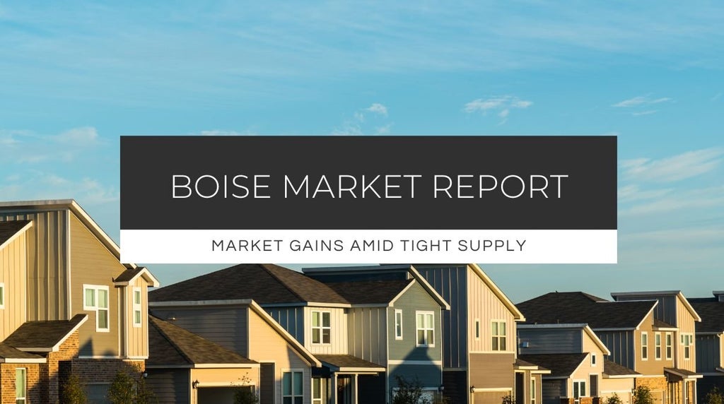 Blog graphic showing December 2024 Boise real estate market trends, including rising home sales, tight inventory, and stable prices.