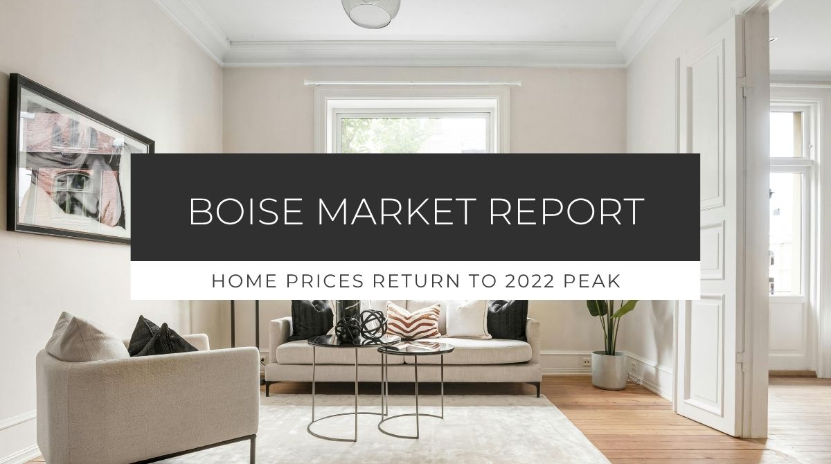 July 2026 Ada County housing market update showing home prices returning to their 2022 peak, with a median sold price of $602,875.